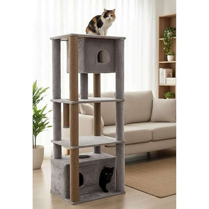 Cat Tree Tower with Condos & Scratching Posts – Multi-Level Cat Furniture (62-Inch) (Brown)