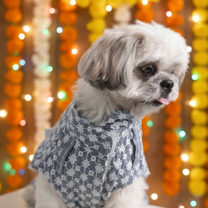 Grey Blossom Sleeveless Kurta for Dogs – Ethnic Pet Outfit