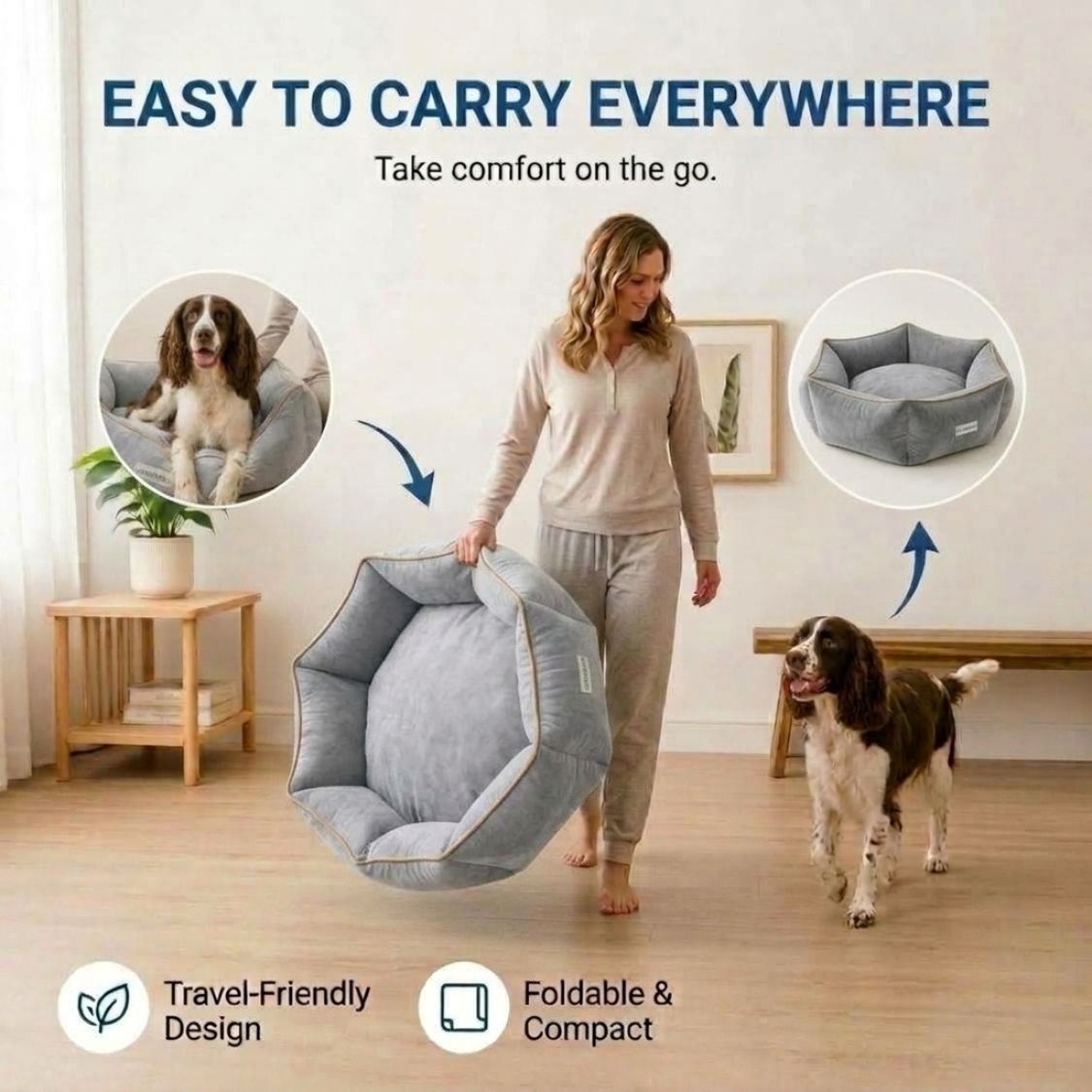 HANK HugFit Premium Dog Bed | Anti Skid & Machine Washable (Gray)