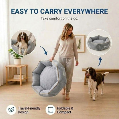 HANK HugFit Premium Dog Bed | Anti Skid & Machine Washable (Gray)