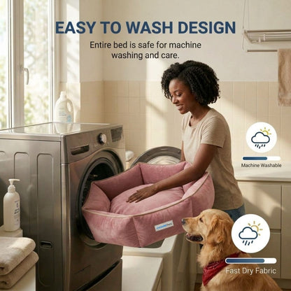 HANK HugFit Premium Dog Bed | Anti Skid & Machine Washable (Pink)