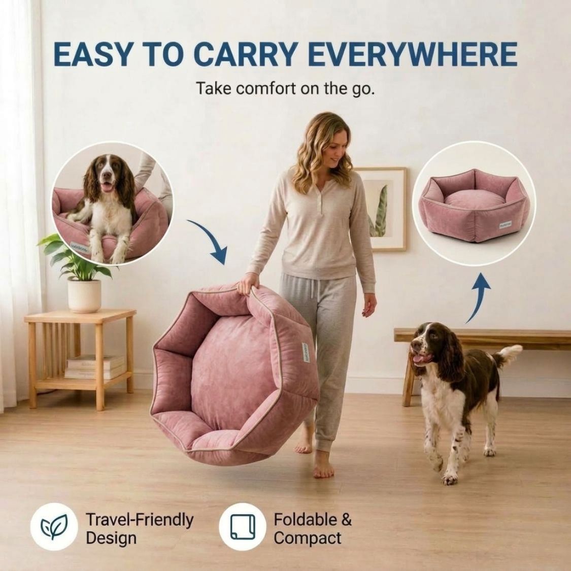 HANK HugFit Premium Dog Bed | Anti Skid & Machine Washable (Pink)