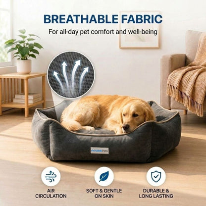 HANK HugFit Premium Dog Bed | Anti Skid & Machine Washable (Black)