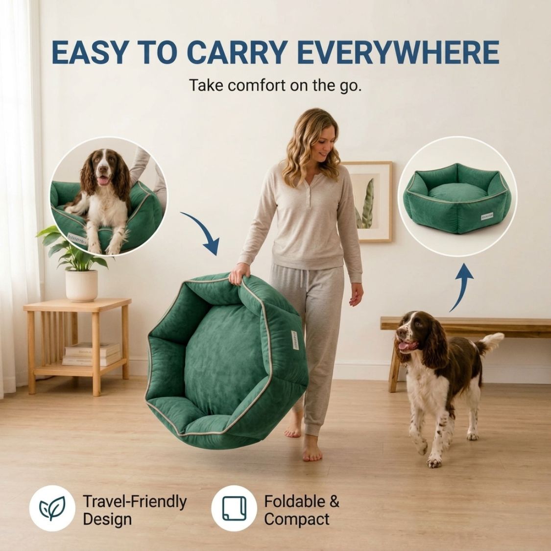 HANK HugFit Premium Dog Bed | Anti Skid & Machine Washable(Green)