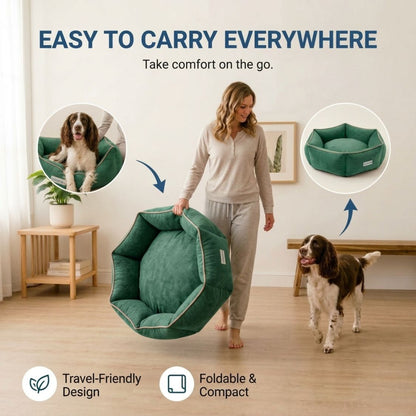 HANK HugFit Premium Dog Bed | Anti Skid & Machine Washable(Green)