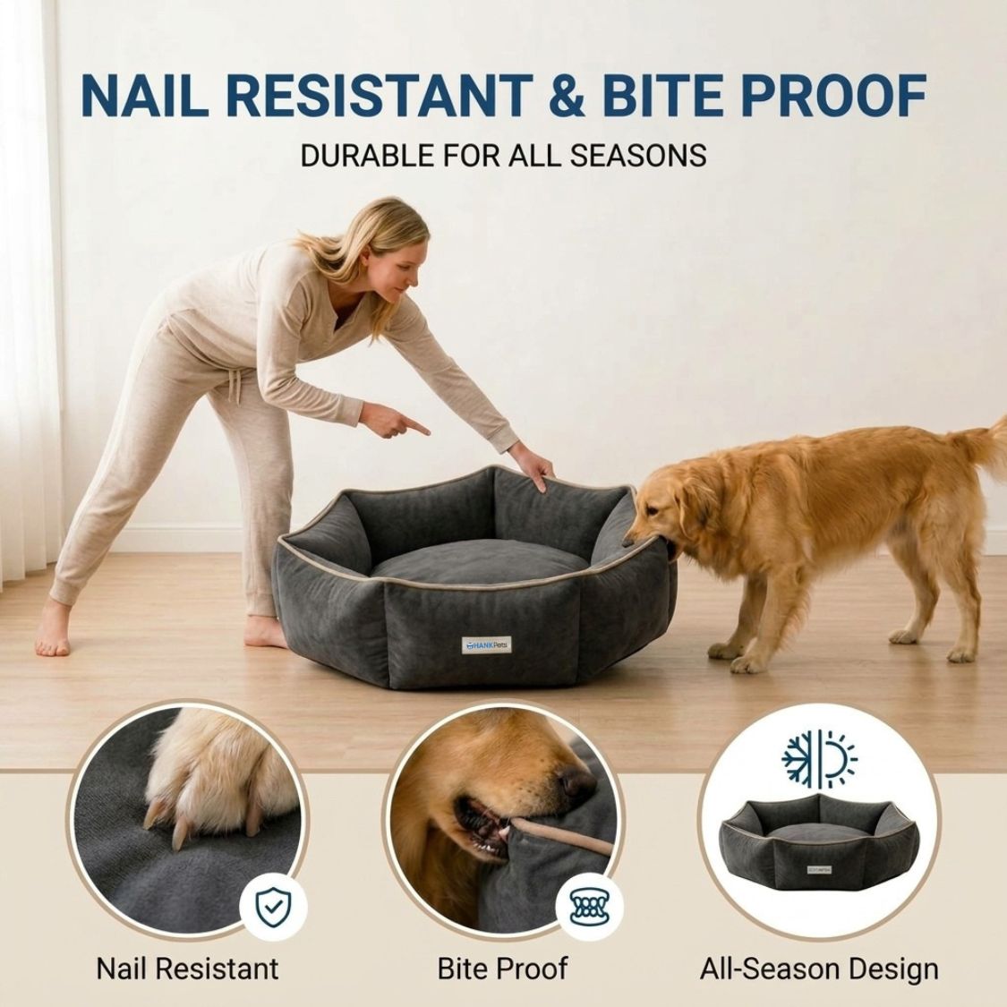 HANK HugFit Premium Dog Bed | Anti Skid & Machine Washable (Black)