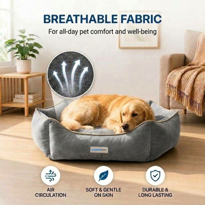 HANK HugFit Premium Dog Bed | Anti Skid & Machine Washable (Gray)