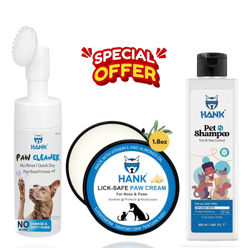 HANK Paw & Coat Care Kit | Paw Cleaner & Lick Safe Paw Balm with Flea & Tick Shampoo