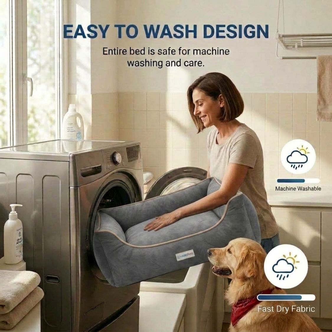 HANK SoftNest Premium Dog Bed Anti Skid & Machine Washable (Grey)