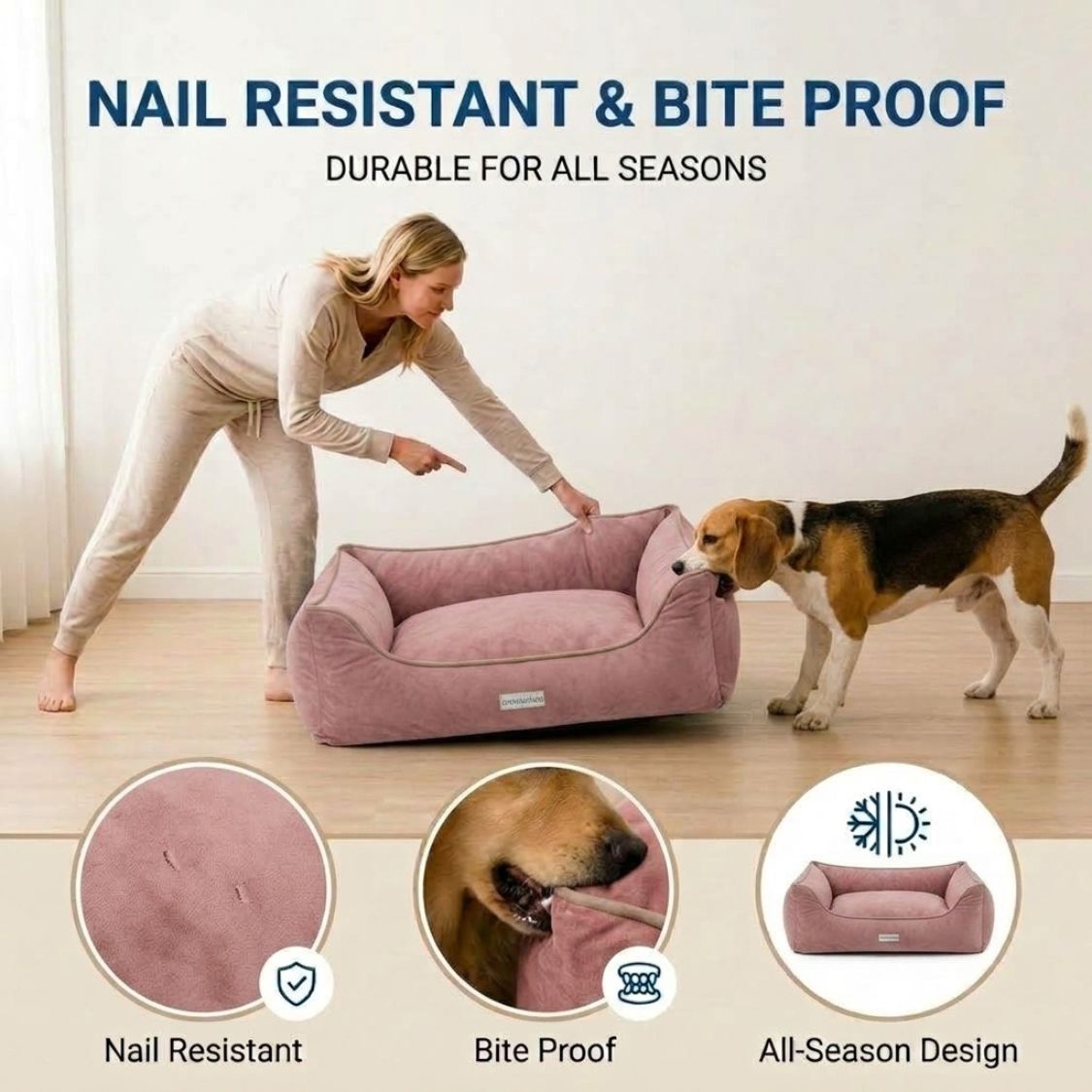 HANK SoftNest Premium Dog Bed Anti Skid & Machine Washable (Pink)