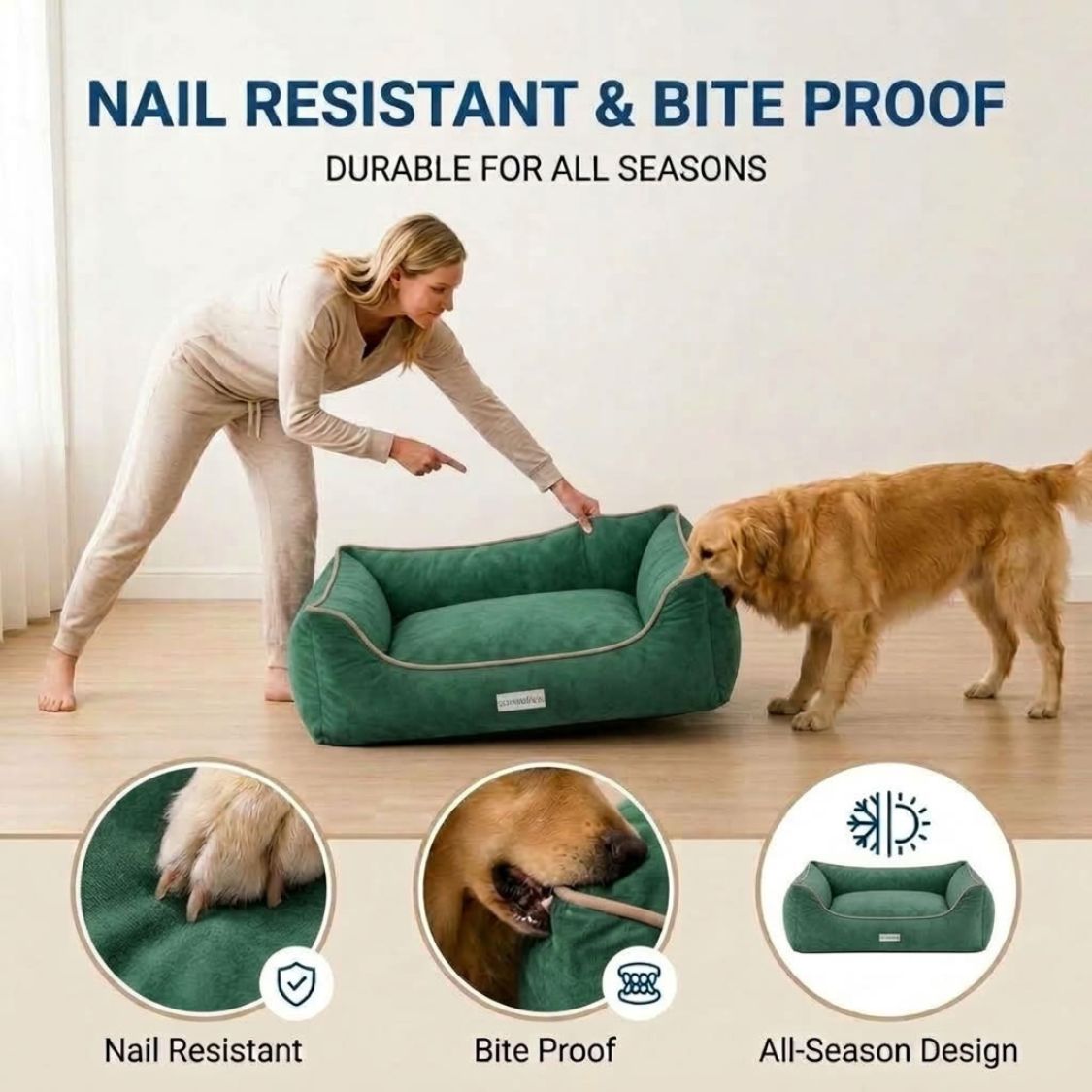 HANK SoftNest Premium Dog Bed Anti Skid & Machine Washable(Green)