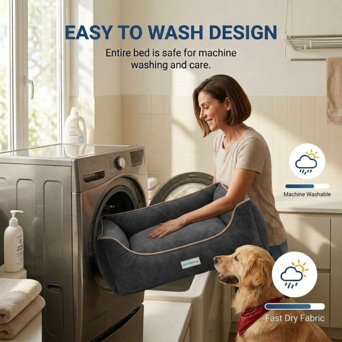 HANK SoftNest Premium Dog Bed Anti Skid & Machine Washable (Black)