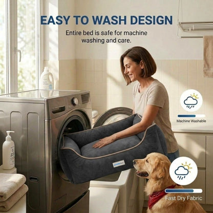 HANK SoftNest Premium Dog Bed Anti Skid & Machine Washable (Black)