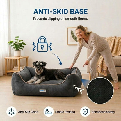 HANK SoftNest Premium Dog Bed Anti Skid & Machine Washable (Black)