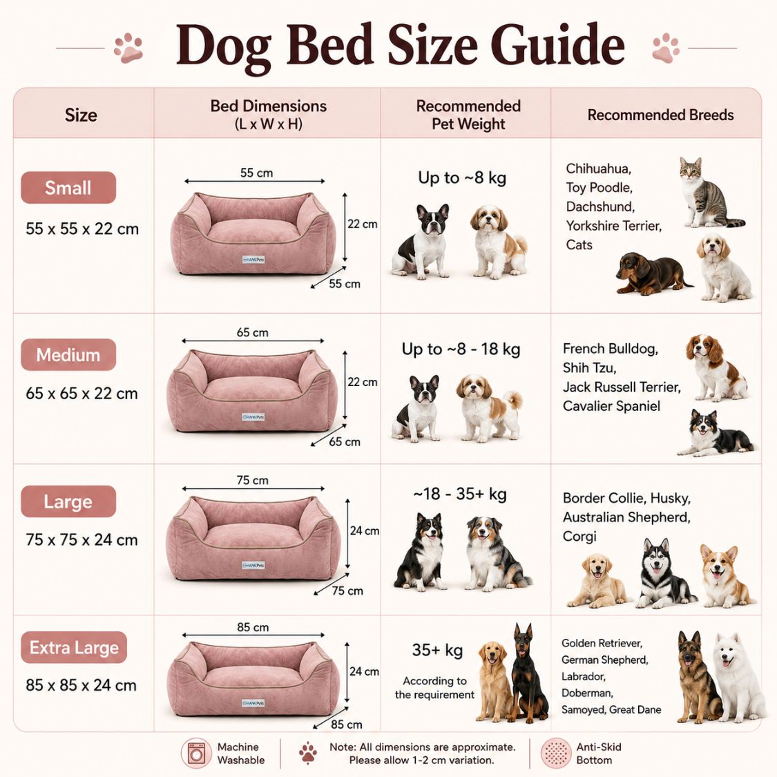 HANK SoftNest Premium Dog Bed Anti Skid & Machine Washable (Pink)
