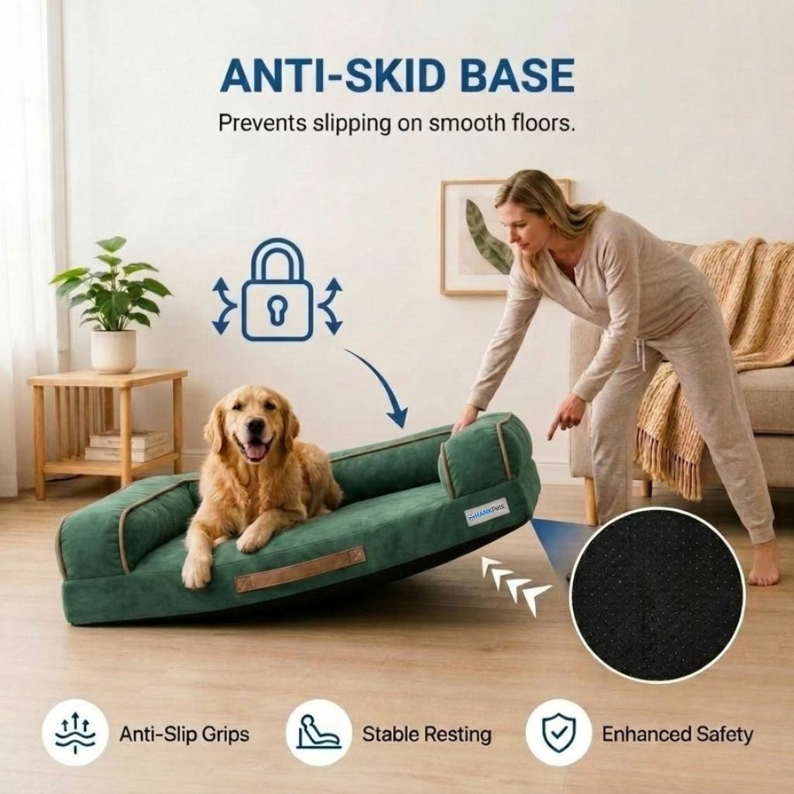 HANK CozyHaven Premium Sofa Dog Bed | Anti Skid & Machine Washable(Green)