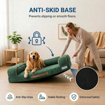 HANK CozyHaven Premium Sofa Dog Bed | Anti Skid & Machine Washable(Green)