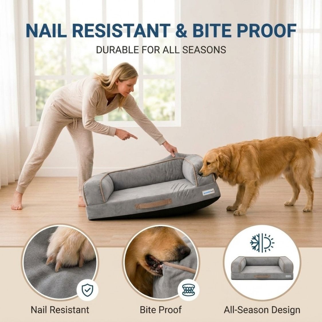 HANK CozyHaven Premium Sofa Dog Bed | Anti Skid & Machine Washable(Grey)