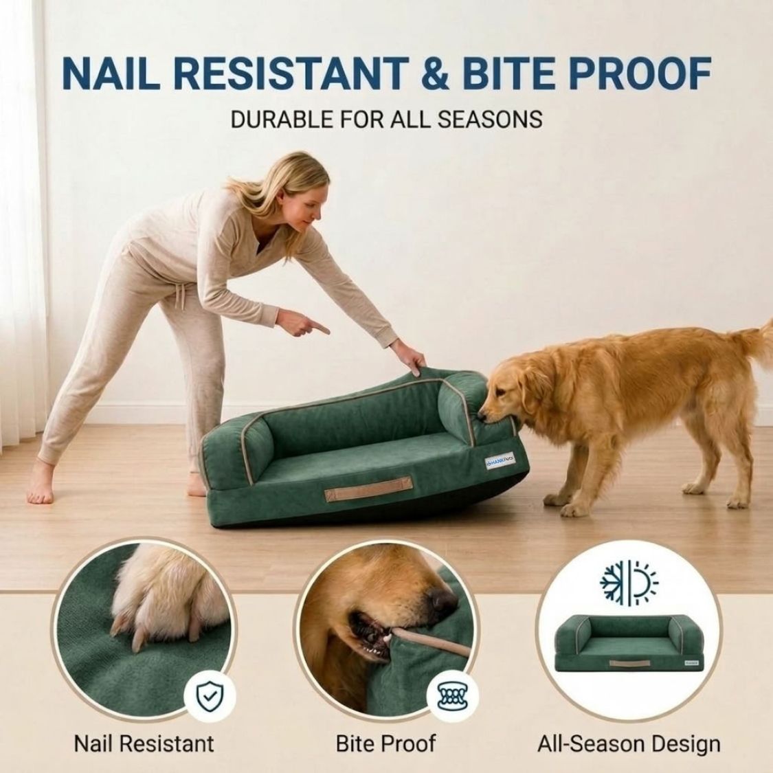 HANK CozyHaven Premium Sofa Dog Bed | Anti Skid & Machine Washable(Green)