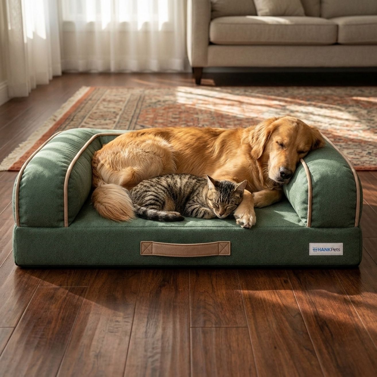 HANK CloudRest Dog Bed – Orthopedic Dog Sofa Bed, Washable & Anti-Slip Pet Bed (Green)