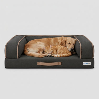 HANK CloudRest Dog Bed – Orthopedic Dog Sofa Bed, Washable & Anti-Slip Pet Bed(Grey Black)
