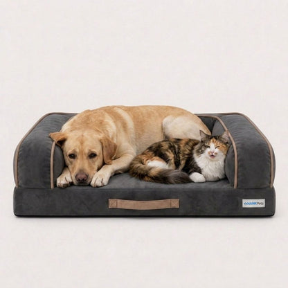 HANK CozyHaven Premium Sofa Dog Bed | Anti Skid & Machine Washable(Grey Black)