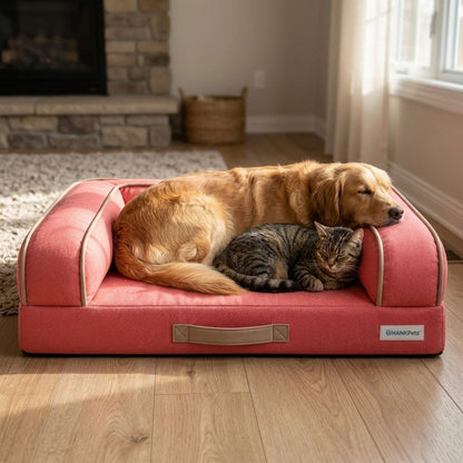 HANK CloudRest Dog Bed – Orthopedic Dog Sofa Bed, Washable & Anti-Slip Pet Bed(Pink)