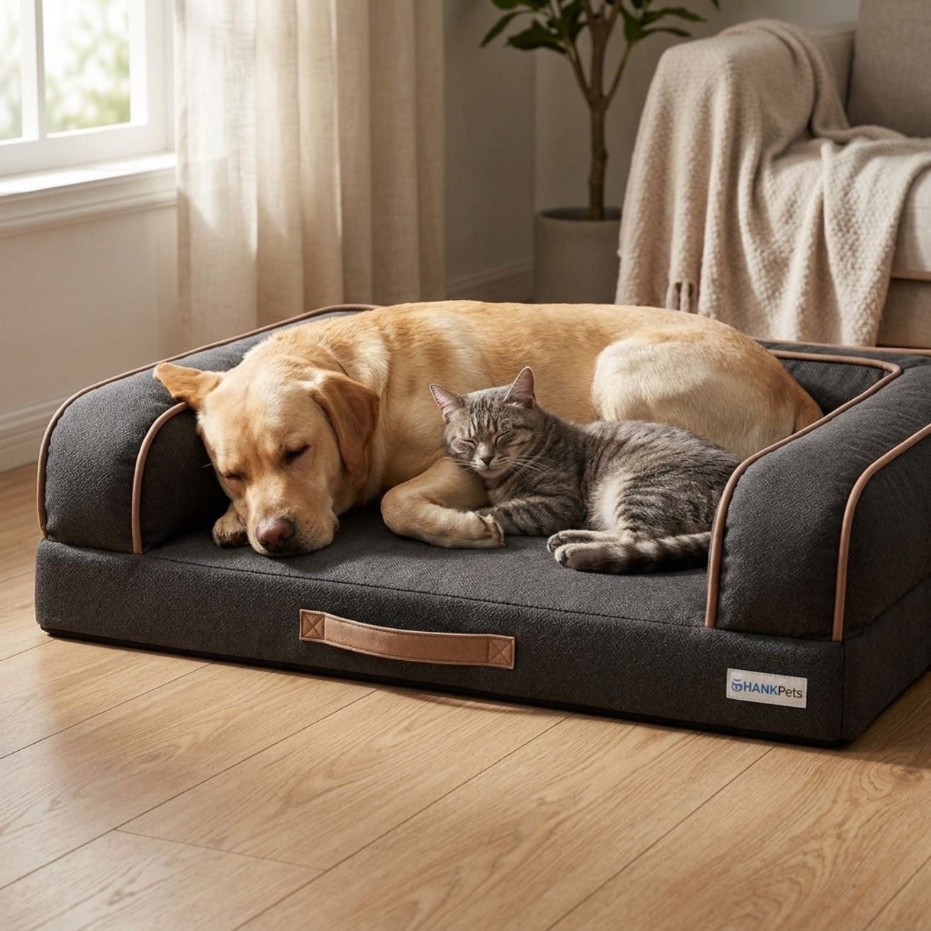HANK CloudRest Dog Bed – Orthopedic Dog Sofa Bed, Washable & Anti-Slip Pet Bed(Grey Black)