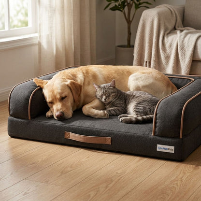 HANK CloudRest Dog Bed – Orthopedic Dog Sofa Bed, Washable & Anti-Slip Pet Bed(Grey Black)