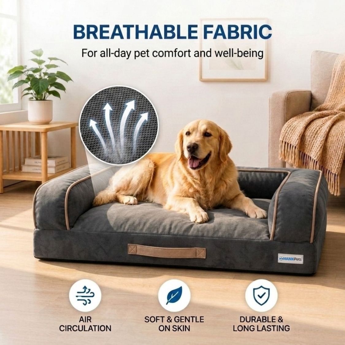HANK CozyHaven Premium Sofa Dog Bed | Anti Skid & Machine Washable(Grey Black)