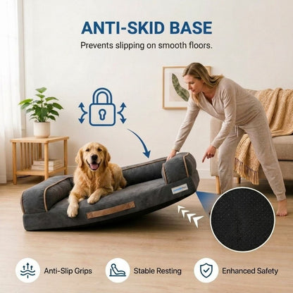 HANK CozyHaven Premium Sofa Dog Bed | Anti Skid & Machine Washable(Grey Black)