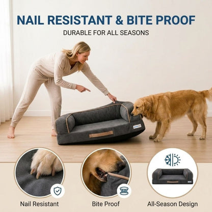 HANK CozyHaven Premium Sofa Dog Bed | Anti Skid & Machine Washable(Grey Black)