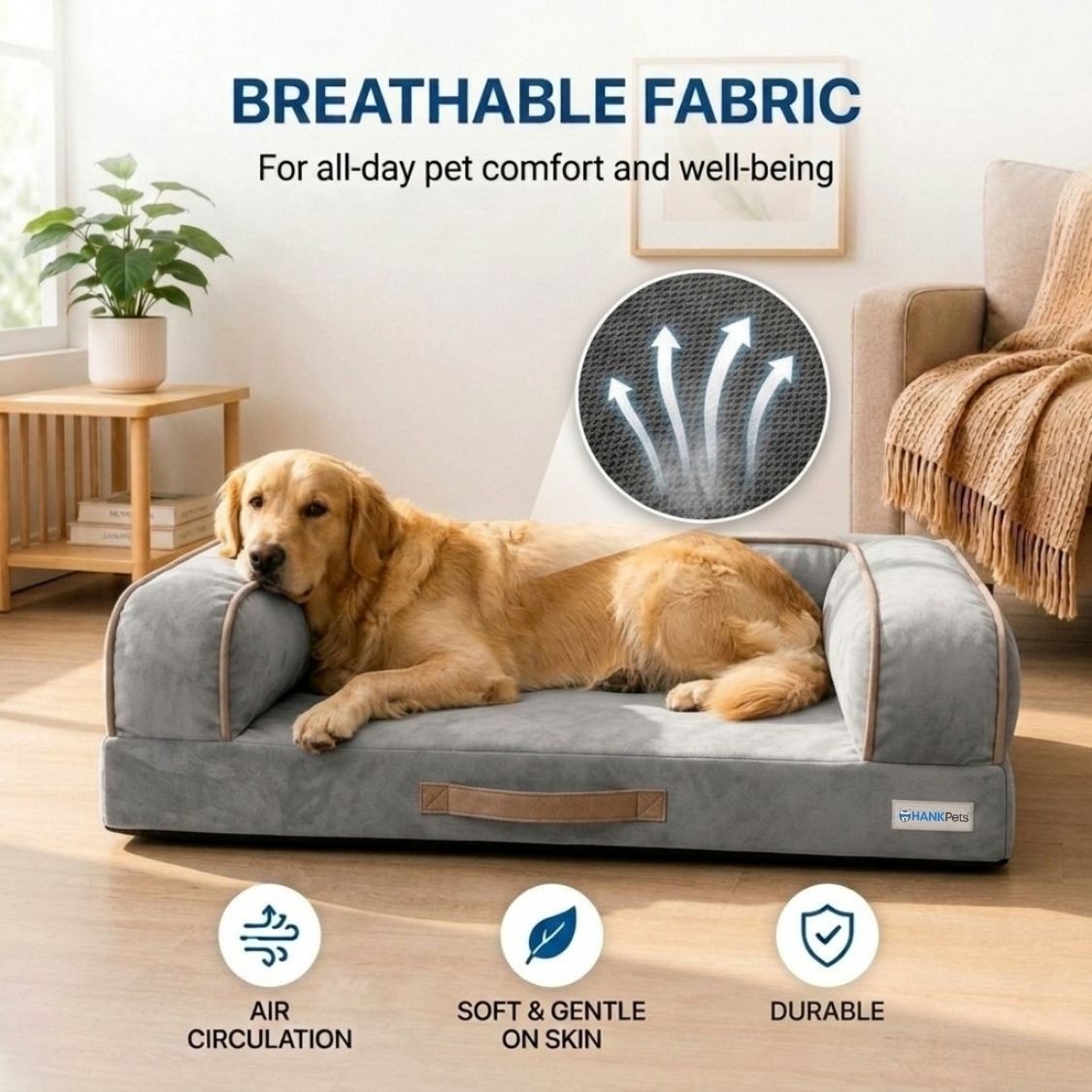 HANK CozyHaven Premium Sofa Dog Bed | Anti Skid & Machine Washable(Grey)