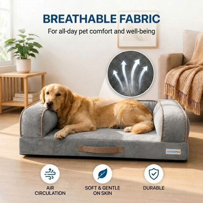 HANK CozyHaven Premium Sofa Dog Bed | Anti Skid & Machine Washable(Grey)