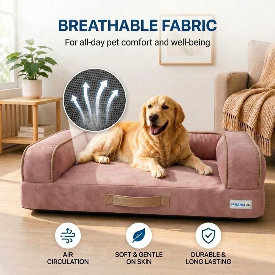 HANK CozyHaven Premium Sofa Dog Bed | Anti Skid & Machine Washable(Pink)