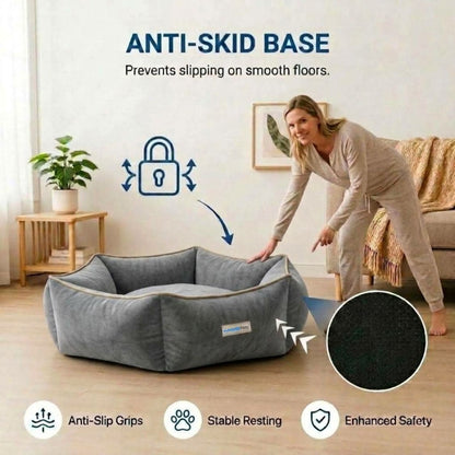 HANK HugFit Premium Dog Bed | Anti Skid & Machine Washable (Gray)