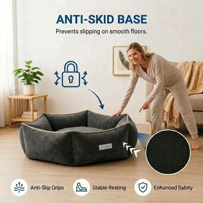 HANK HugFit Premium Dog Bed | Anti Skid & Machine Washable (Black)
