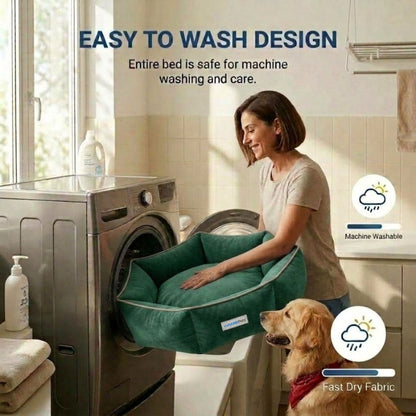 HANK HugFit Premium Dog Bed | Anti Skid & Machine Washable(Green)