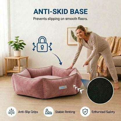 HANK HugFit Premium Dog Bed | Anti Skid & Machine Washable (Pink)
