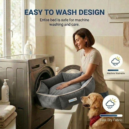 HANK HugFit Premium Dog Bed | Anti Skid & Machine Washable (Gray)