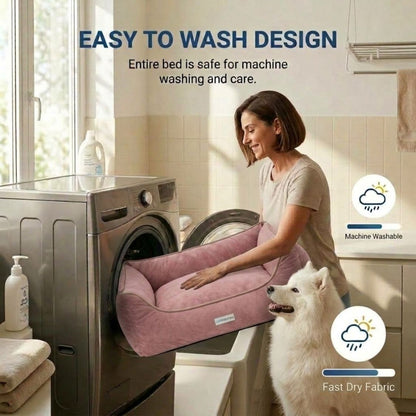 HANK SoftNest Premium Dog Bed Anti Skid & Machine Washable (Pink)