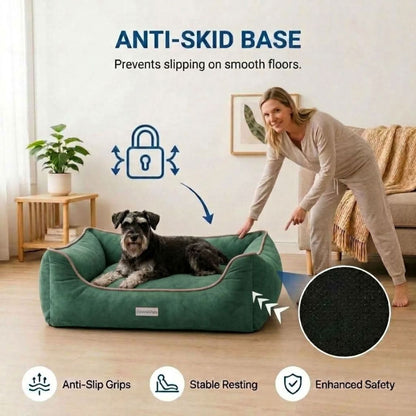 HANK SoftNest Premium Dog Bed Anti Skid & Machine Washable(Green)