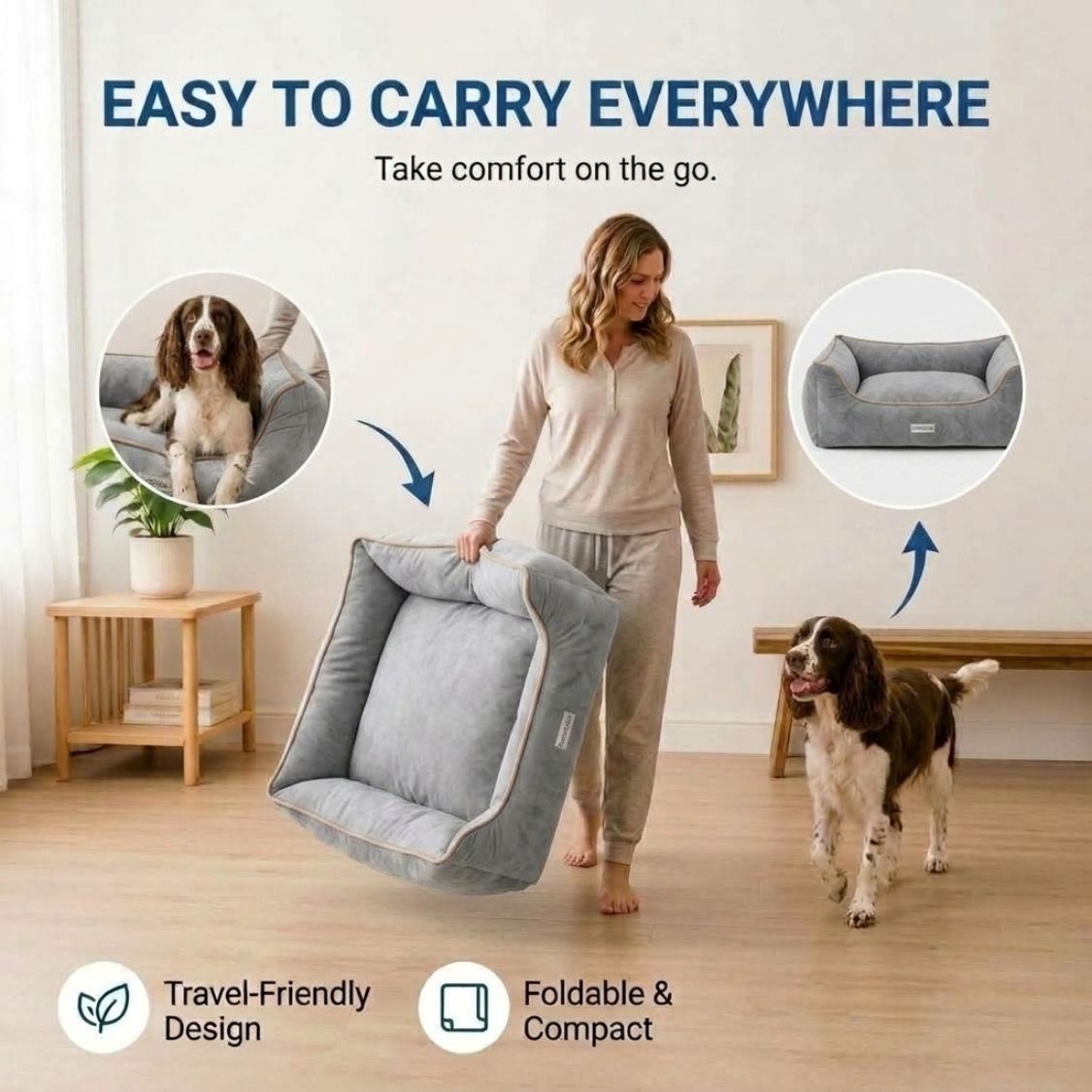 HANK SoftNest Premium Dog Bed Anti Skid & Machine Washable (Grey)