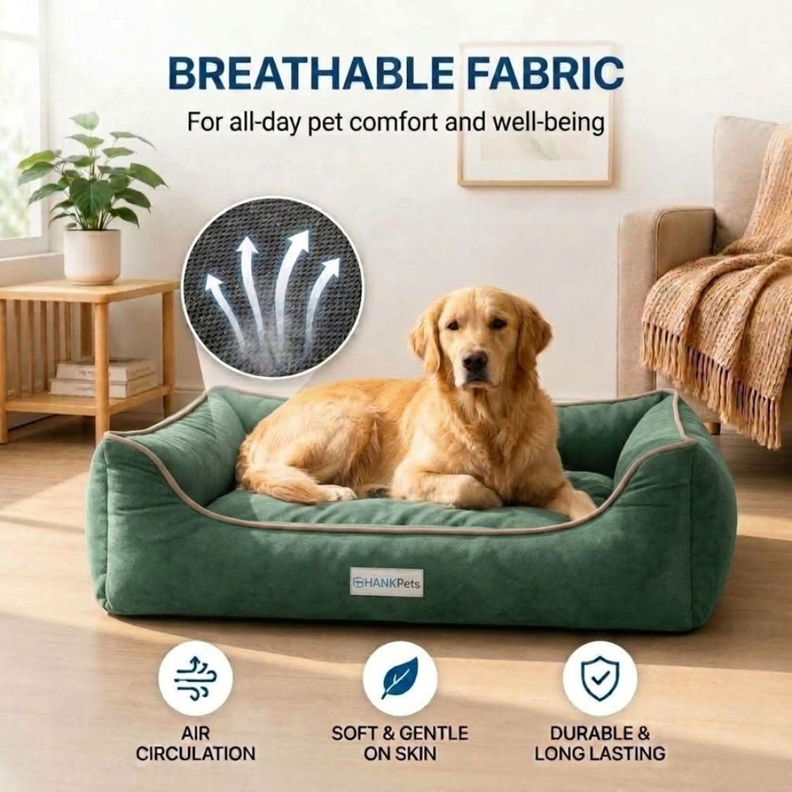 HANK SoftNest Premium Dog Bed Anti Skid & Machine Washable(Green)