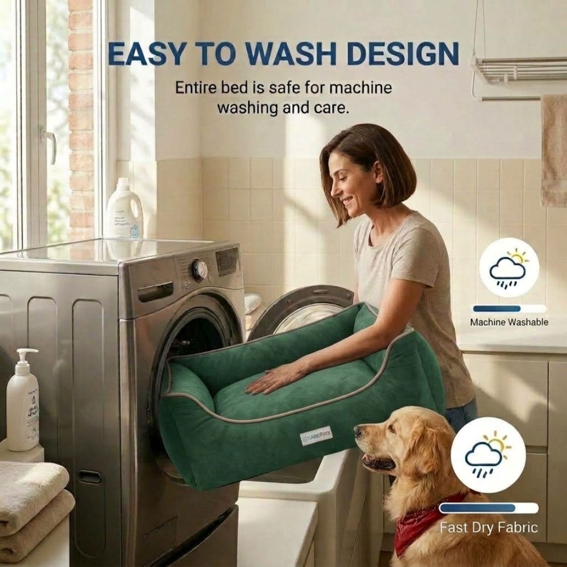HANK SoftNest Premium Dog Bed Anti Skid & Machine Washable(Green)