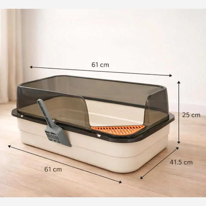 Large Cat Litter Box | High Wall Anti-Scatter Tray with Scoop