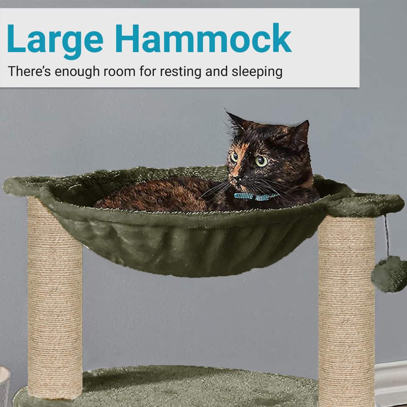 Dual Level Cat Bed and Scratching Post with Hammock, 26 inch Height, 16 Inch Diameter.