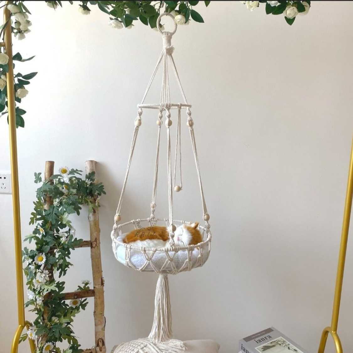 Handmade Macrame Cat Hammock | Space Saving Bed Without Pillow
