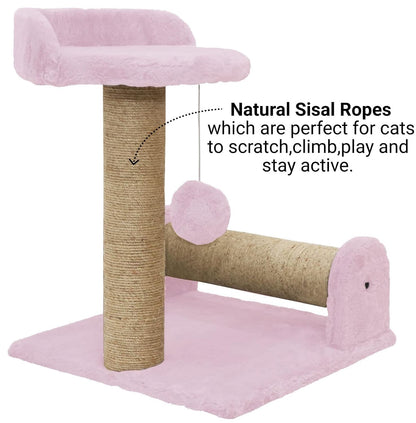 Soft Fur Fabric Activity Dual Jute Rope Scratching Post Cat Tree (Height 16 Inch)