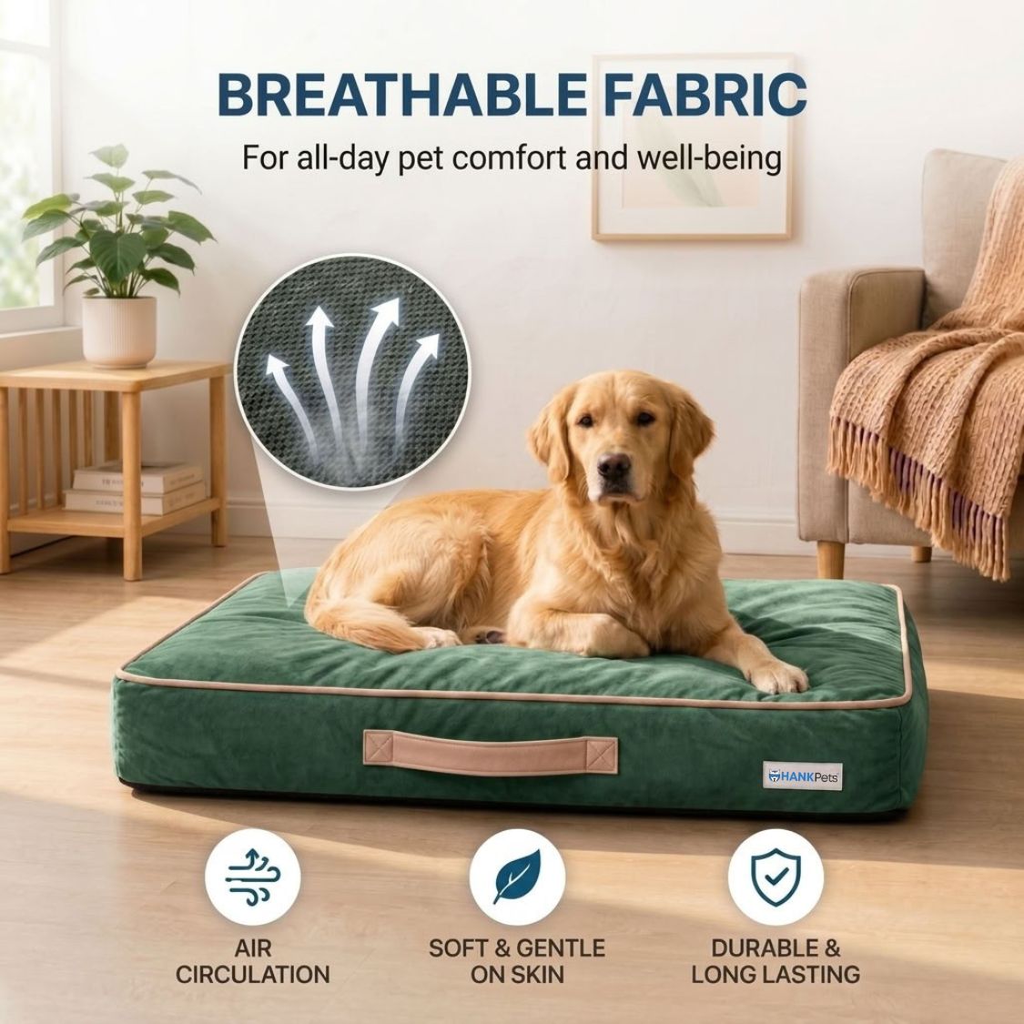 HANK CloudRest Premium Mattress Dog Bed | Anti Skid & Machine Washable (Green)